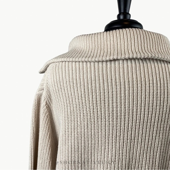 Lou & Grey Loft Women’s Zip Neck Knit 100% Cotton Sweater Sz Medium, Ivory - Picture 7 of 11